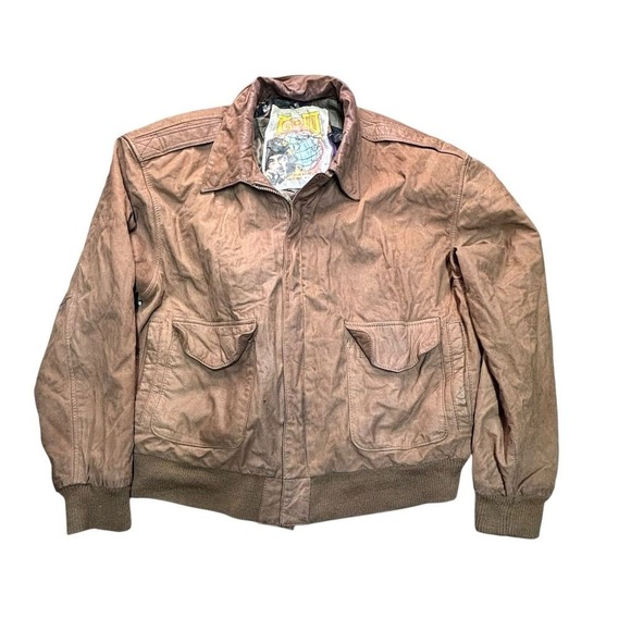 G-III Men's Vintage Leather Bomber Jacket Brown Size M